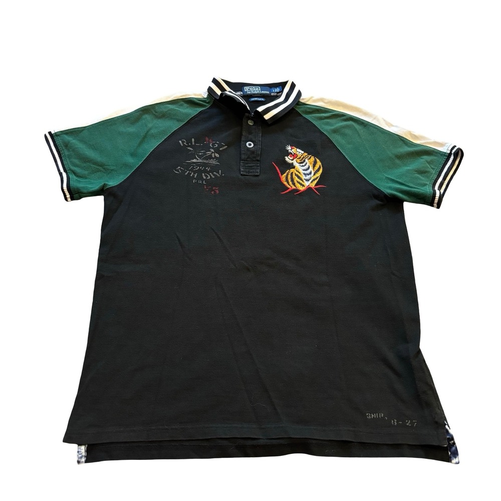 Polo Ralph Lauren Hawaii Tour Jacket Polo Shirt Tiger Embroidered Black Green L - Picture 5 of 12